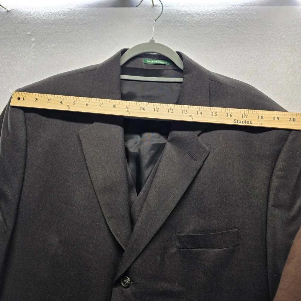 Lauren Ralph Lauren 48R Charcoal Grey‎ Black Wool 3 Button Blazer Jacket Vest
